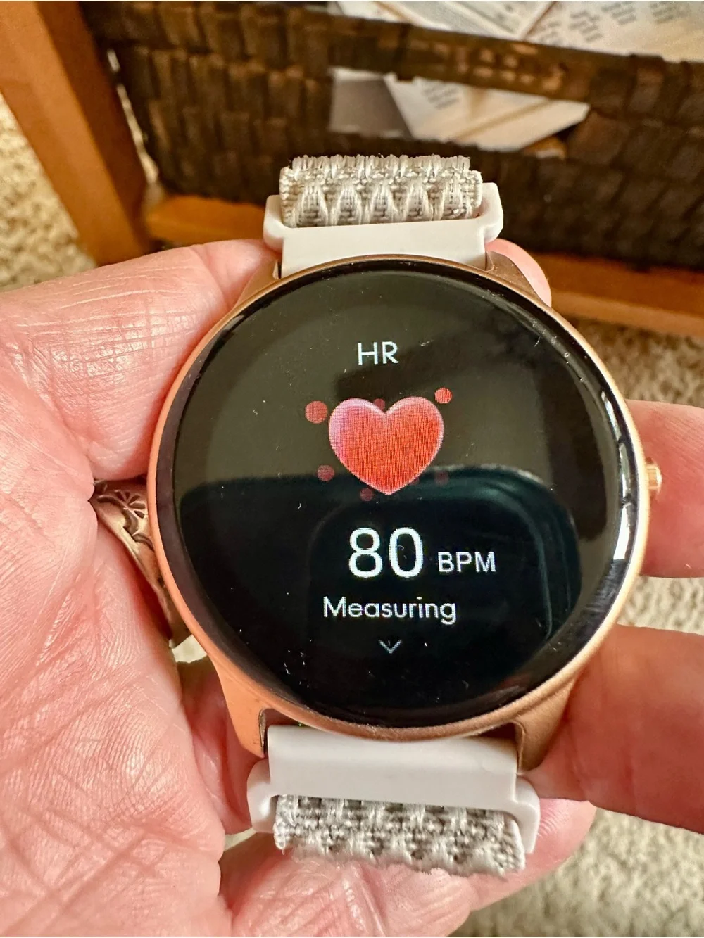 Round Smartwatch in Light Pink with Heart Rate & Activity Tracking